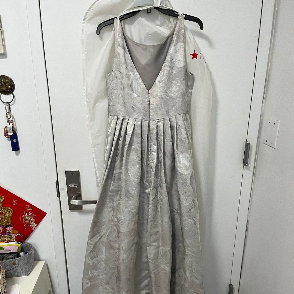 Adrianna Papell formal silver floral high low dress